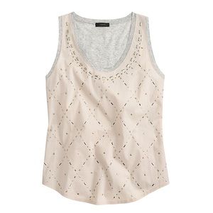 J. CREW Women’s Cream and Grey Cotton Embellished Tank Top - Size Extra Small XS